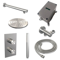 Brauer Edition inbouwset met 3-weg thermostaat - hoofddouche 20cm - rechte wandarm 40cm - staafhanddouche - wandaansluiting - geborsteld RVS PVD