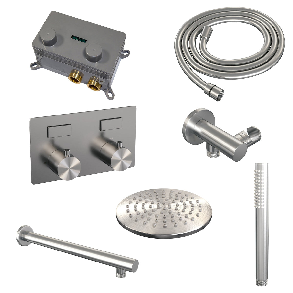 Brauer Edition inbouw doucheset - staafhanddouche - 20cm hoofdouche - rechte wandarm - wandsteun - geborsteld rvs PVD