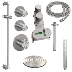 Brauer Edition thermostatische inbouw doucheset - geborsteld RVS PVD - hoofddouche 20cm - plafondsteun - staafhanddouche - Glijstang - geborsteld RVS PVD