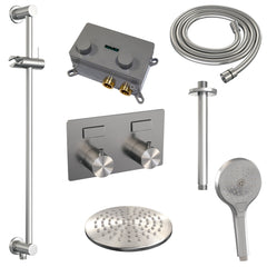 Brauer Carving inbouw doucheset - ronde handdouche - 20cm hoofdouche - plafondbuis - glijstang - geborsteld rvs PVD