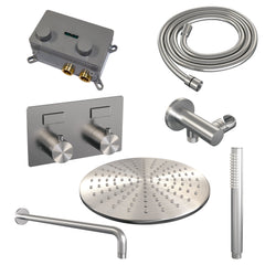 Brauer Edition inbouw doucheset - staafhanddouche - 30cm hoofdouche - gebogen wandarm - wandsteun - geborsteld rvs PVD
