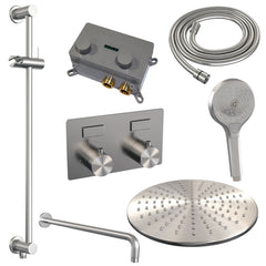 Brauer Edition inbouw doucheset - ronde handdouche - 30cm hoofdouche - gebogen wandarm - glijstang - geborsteld rvs PVD