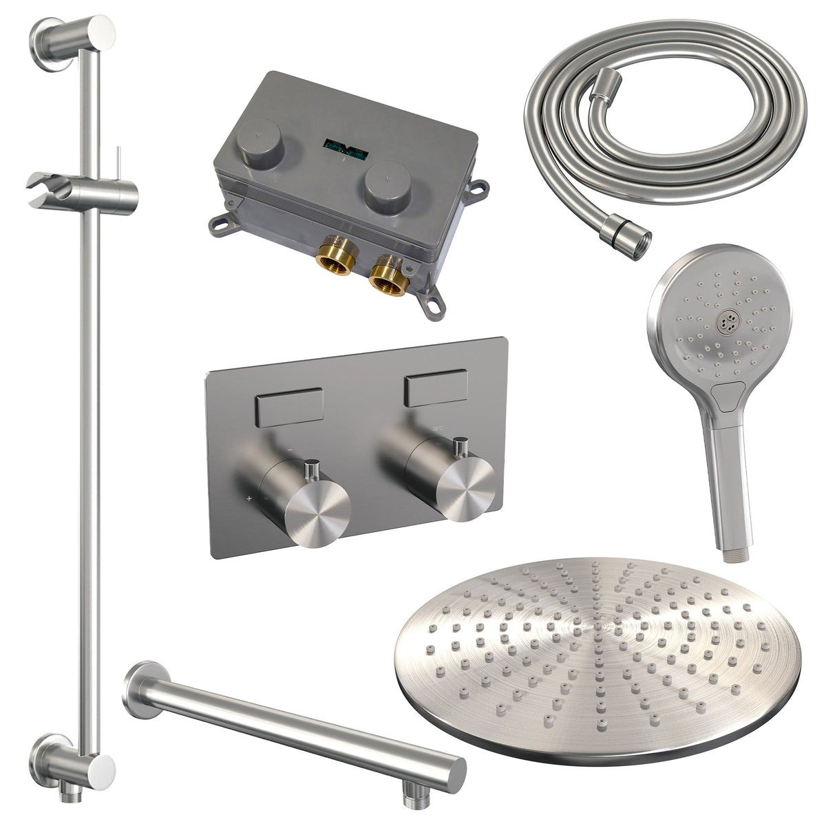 Brauer Edition inbouw doucheset - ronde handdouche - 30cm hoofdouche - rechte wandarm - glijstang - geborsteld rvs PVD