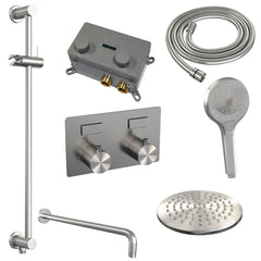 Brauer Carving inbouw doucheset - ronde handdouche - 30cm hoofdouche - gebogen wandarm - glijstang - geborsteld rvs PVD
