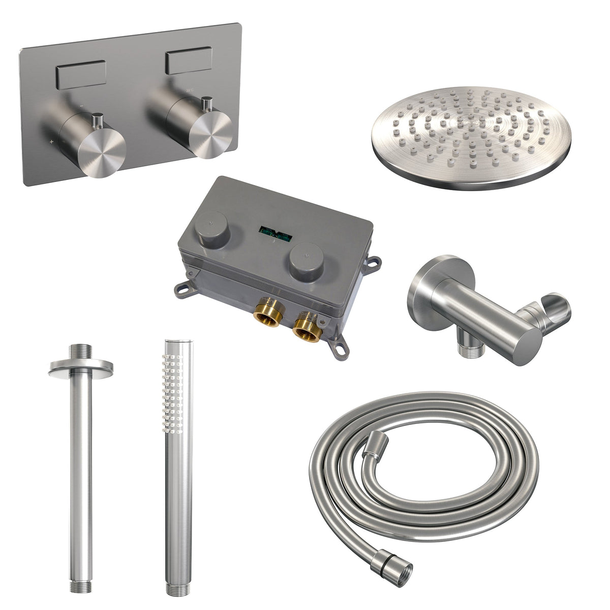 Brauer Edition inbouw doucheset - staafhanddouche - 20cm hoofdouche - plafondbuis - wandsteun - geborsteld rvs PVD