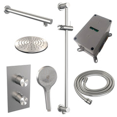 Brauer Edition inbouwset met 3-weg thermostaat - hoofddouche 20cm - rechte wandarm 40cm - ronde 3-standen handdouche - glijstang met aansluitbocht - geborsteld RVS PVD