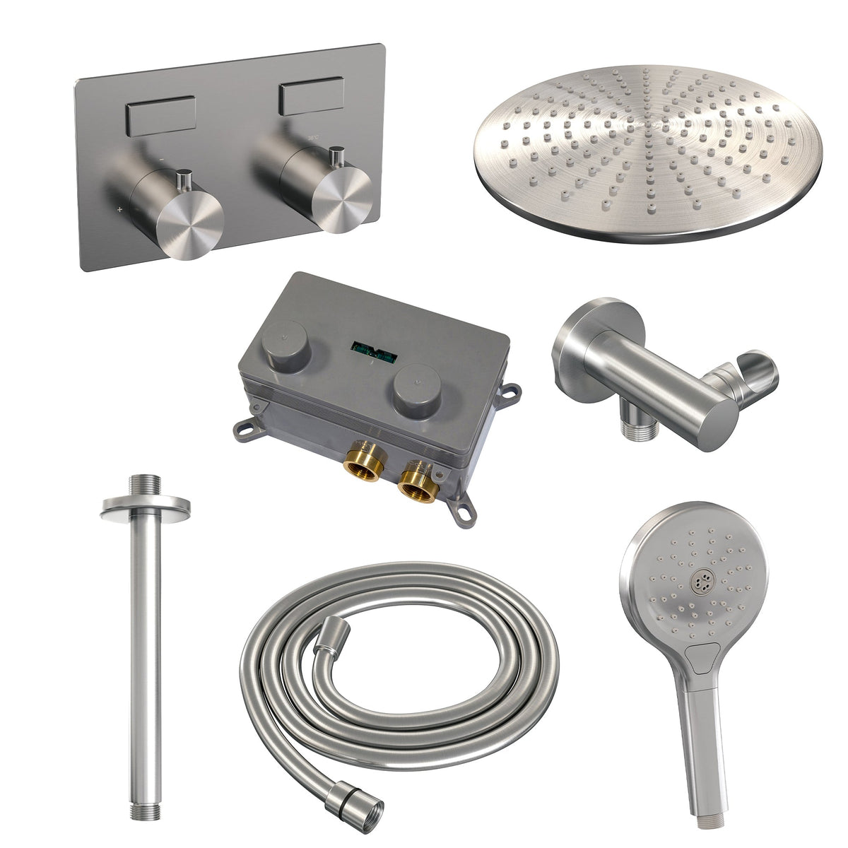 Brauer Edition inbouw doucheset - ronde handdouche - 30cm hoofdouche - plafondbuis - wandsteun - geborsteld rvs PVD