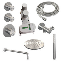 Brauer Edition thermostatische inbouw doucheset - hoofddouche 20cm - wandarm gebogen - staafhanddouche - geborsteld RVS PVD