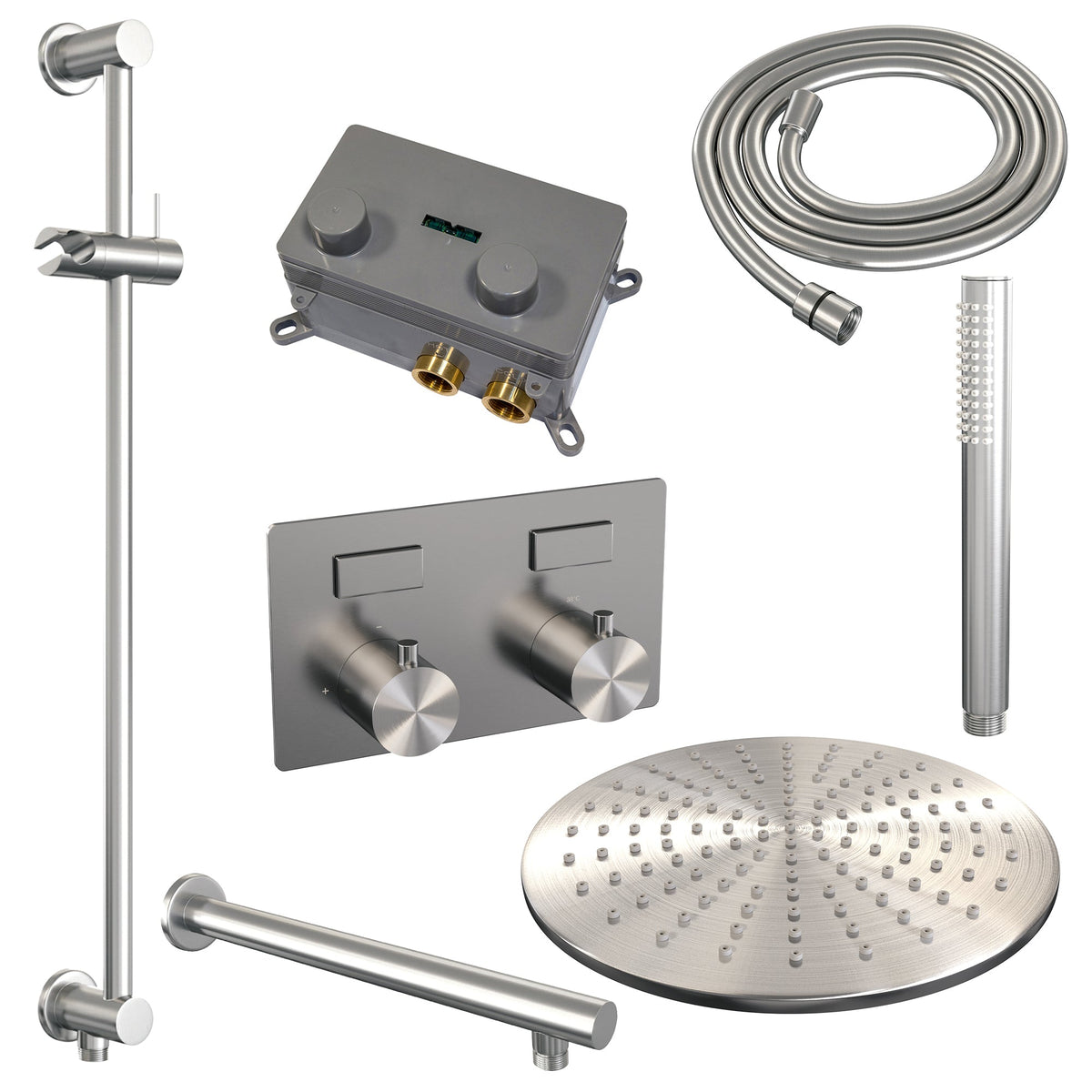 Brauer Edition inbouw doucheset - staafhanddouche - 30cm hoofdouche - rechte wandarm - glijstang - chroom