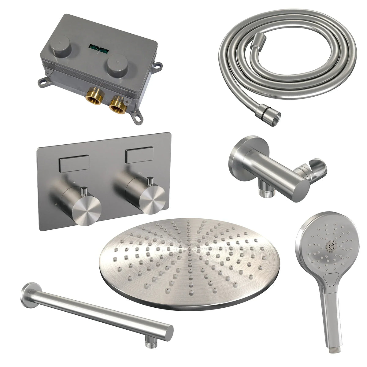 Brauer Edition inbouw doucheset - ronde handdouche - 30cm hoofdouche - rechte wandarm - wandsteun - geborsteld rvs PVD