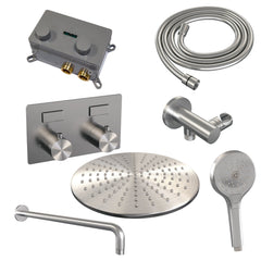 Brauer Edition inbouw doucheset - ronde handdouche - 30cm hoofdouche - gebogen wandarm - wandsteun - geborsteld rvs PVD