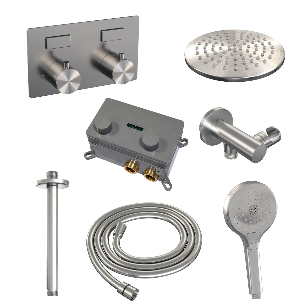 Brauer Edition inbouw doucheset - ronde handdouche - 20cm hoofdouche - plafondbuis - wandsteun - geborsteld rvs PVD
