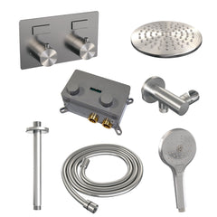 Brauer Edition inbouw doucheset - ronde handdouche - 20cm hoofdouche - plafondbuis - wandsteun - geborsteld rvs PVD