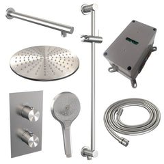 Brauer Edition inbouwset met 3-weg thermostaat - hoofddouche 30cm - rechte wandarm 40cm - ronde 3-standen handdouche - wandaansluiting - geborsteld RVS PVD
