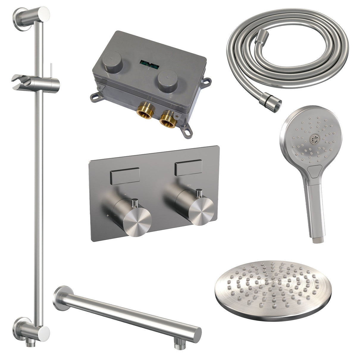 Brauer Edition inbouw doucheset - ronde handdouche - 20cm hoofdouche - rechte wandarm - glijstang - geborsteld rvs PVD