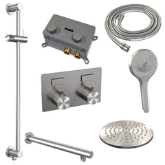 Brauer Carving inbouw doucheset - ronde handdouche - 20cm hoofdouche - rechte wandarm - glijstang - geborsteld rvs PVD