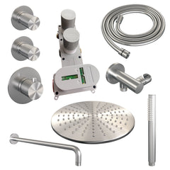 Brauer Carving thermostatische inbouw doucheset - hoofddouche 30cm - gebogen wandarm - staafhanddouche - chroom