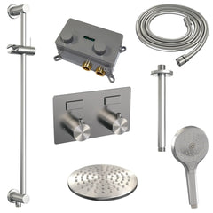 Brauer Edition inbouw doucheset - ronde handdouche - 20cm hoofdouche - plafondbuis - glijstang - geborsteld rvs PVD