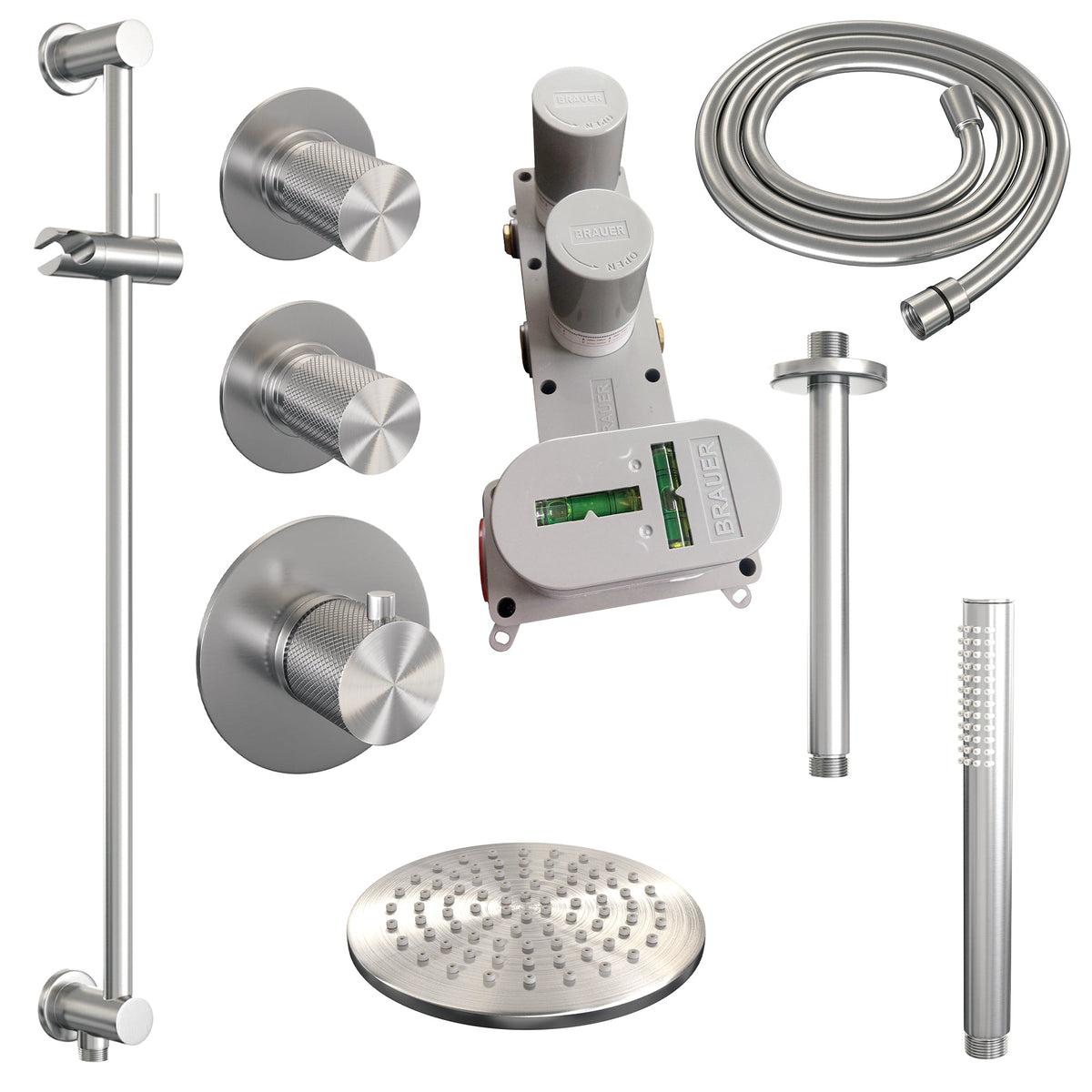 Brauer Carving thermostatische inbouw doucheset - hoofddouche 20cm - plafondbuis - staafhanddouche - Glijstang - chroom