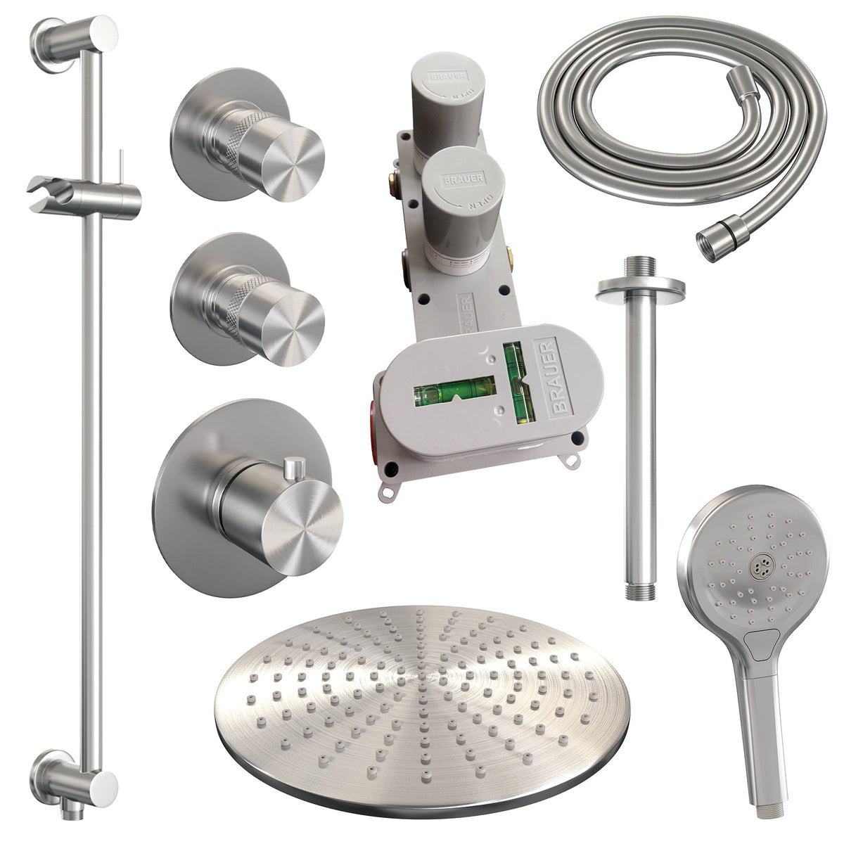Brauer Edition thermostatische inbouw doucheset - chroom - hoofddouche 30cm - plafondsteun - ronde handdouche - Glijstang