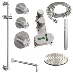Brauer Carving thermostatische inbouw doucheset - hoofddouche 20cm - gebogen wandarm - staafhanddouche - Glijstang - geborsteld RVS PVD