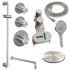 Brauer Edition thermostatische inbouw doucheset - hoofddouche 20cm - wandarm gebogen - ronde handdouche - Glijstang - geborsteld RVS PVD