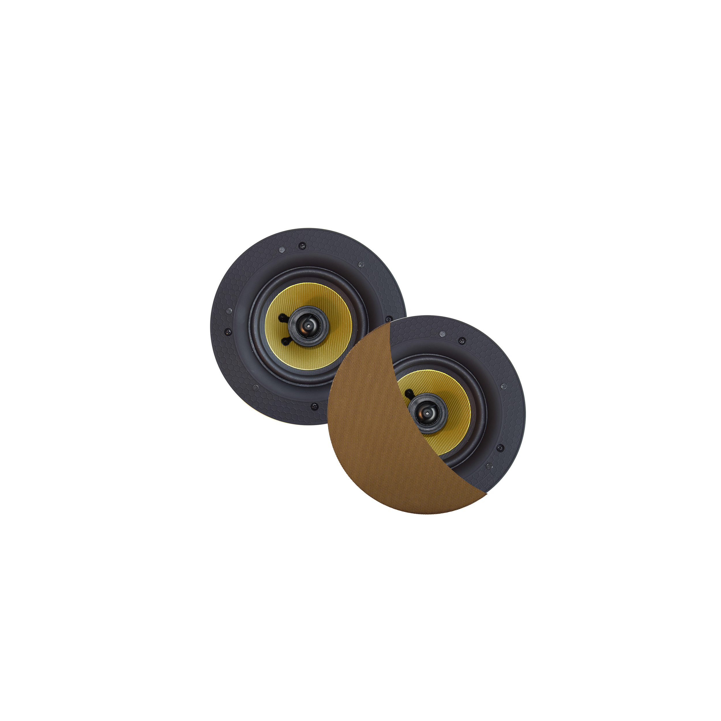RUMBA SPEAKERSET, 45W (0,5" TWEETER), BRUSED GOLD, ROND 120 MM, DIEPTE 55 MM, RANDLOOS, IPX4