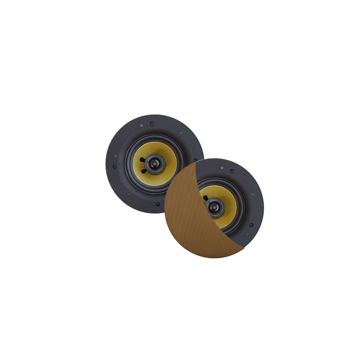 RUMBA SPEAKERSET, 45W (0,5" TWEETER), BRUSED GOLD, ROND 120 MM, DIEPTE 55 MM, RANDLOOS, IPX4