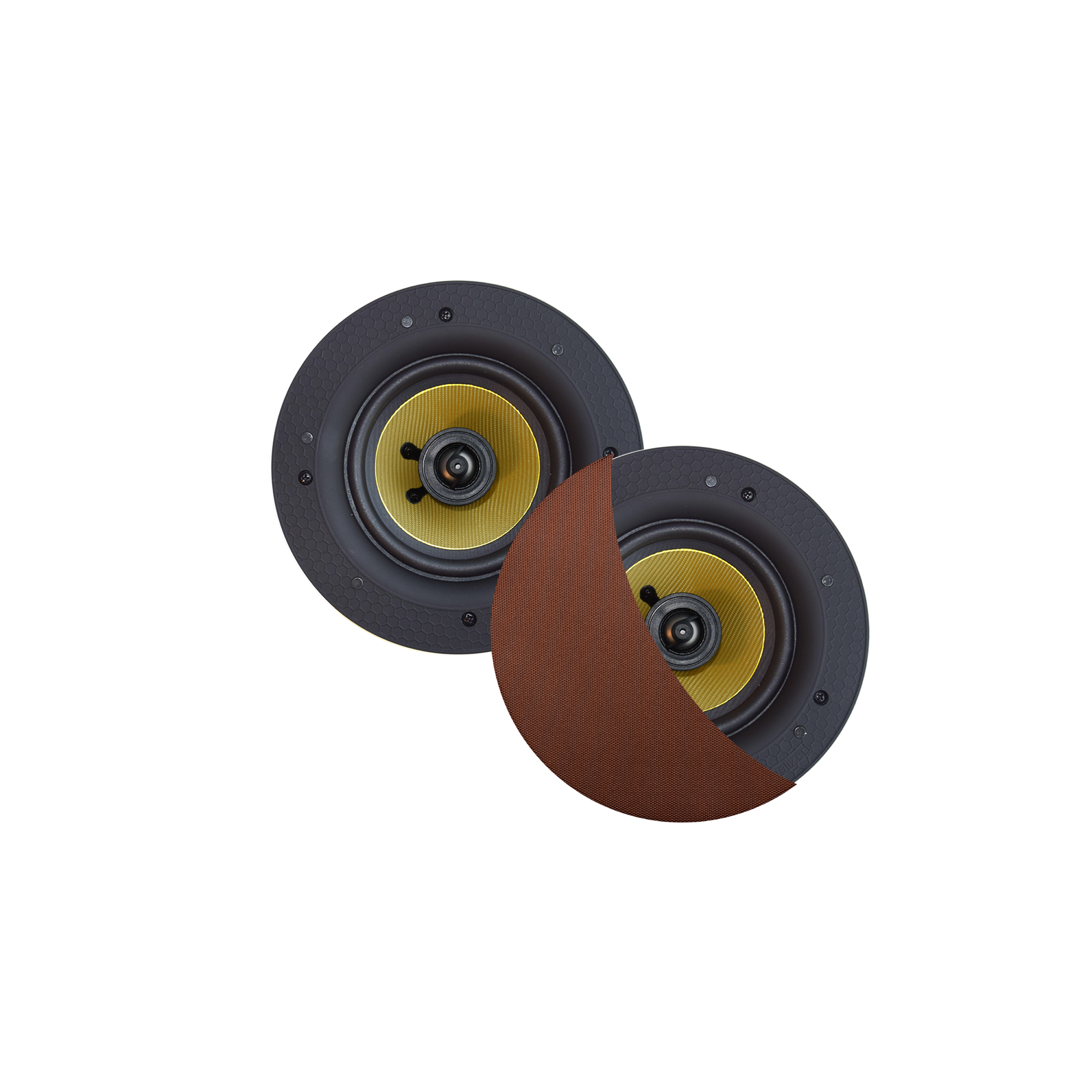 SAMBA SPEAKERSET, 65W (DRAAIBARE TWEETER), BRUSHED RED GOLD (ROND 195 MM), RANDLOOS