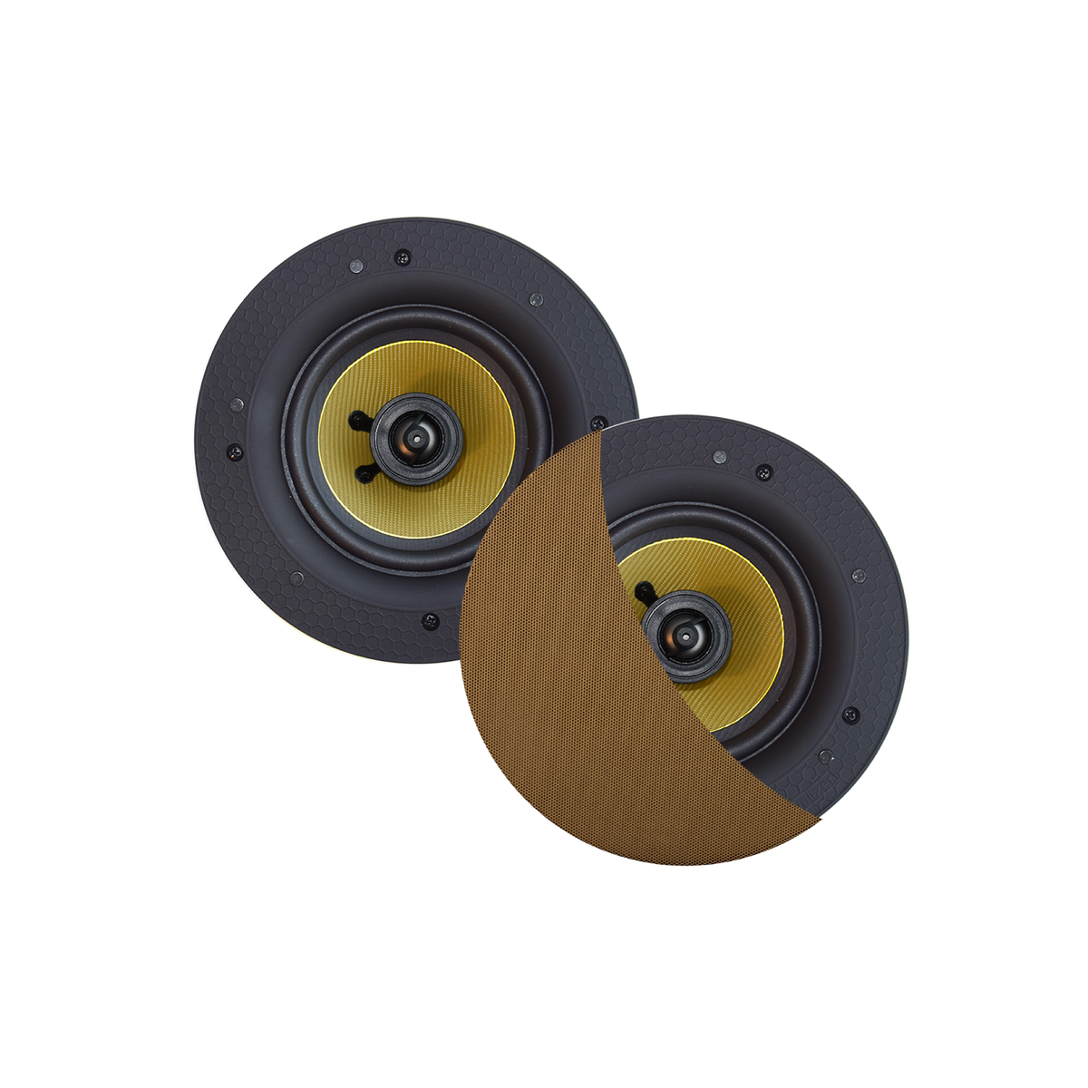 ZUMBA SPEAKERSET, 100W (0,75" DRAAIBARE TWEETER), BRUSHED GOLD, ROND 226 MM, DIEPTE 81 MM, RANDLOOS, IPX4