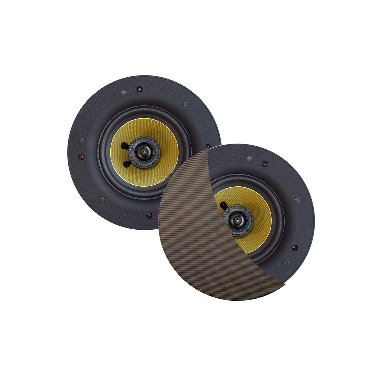 ZUMBA SPEAKERSET, 100W (0,75" DRAAIBARE TWEETER), INOX/RVS LOOK, ROND 226 MM, DIEPTE 81 MM, RANDLOOS, IPX4