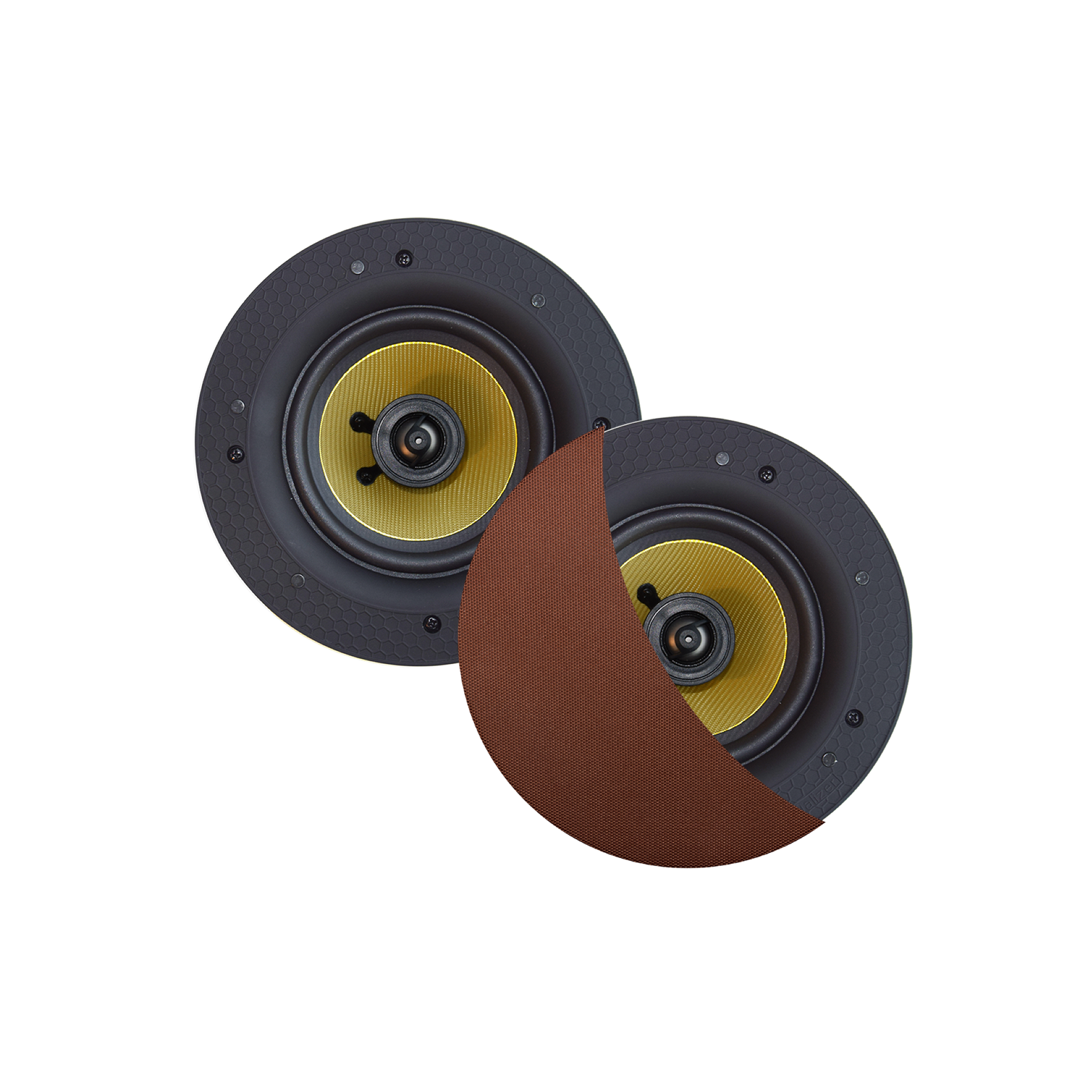 ZUMBA SPEAKERSET, 100W (0,75" DRAAIBARE TWEETER),  BRUSHED COPPER, ROND 226 MM, DIEPTE 81 MM, RANDLOOS, IPX4