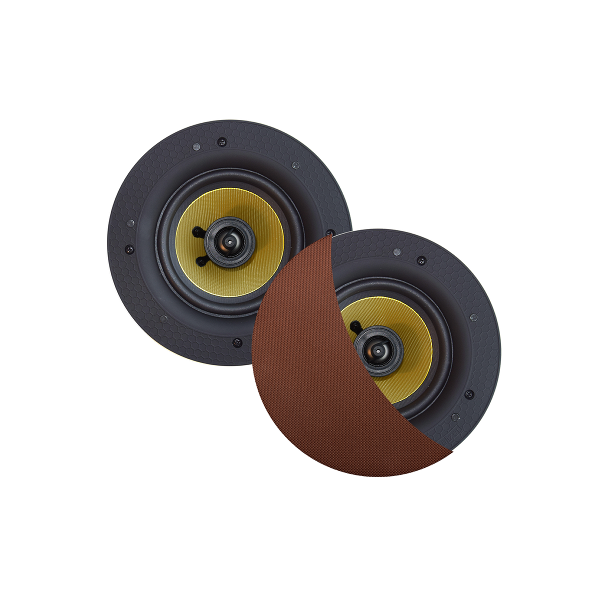 ZUMBA SPEAKERSET, 100W (0,75" DRAAIBARE TWEETER),  BRUSHED COPPER, ROND 226 MM, DIEPTE 81 MM, RANDLOOS, IPX4