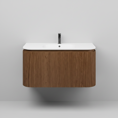 Aurélia Maison Valmont Badmeubel - warm noten - afgerond - met wastafel - polystone - 1 kraangat - mat wit