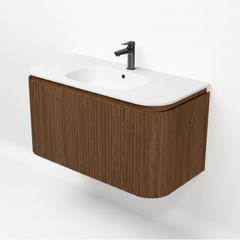 Aurélia Maison Valmont Badmeubel - warm noten - afgerond - met wastafel - polystone - 1 kraangat - mat wit