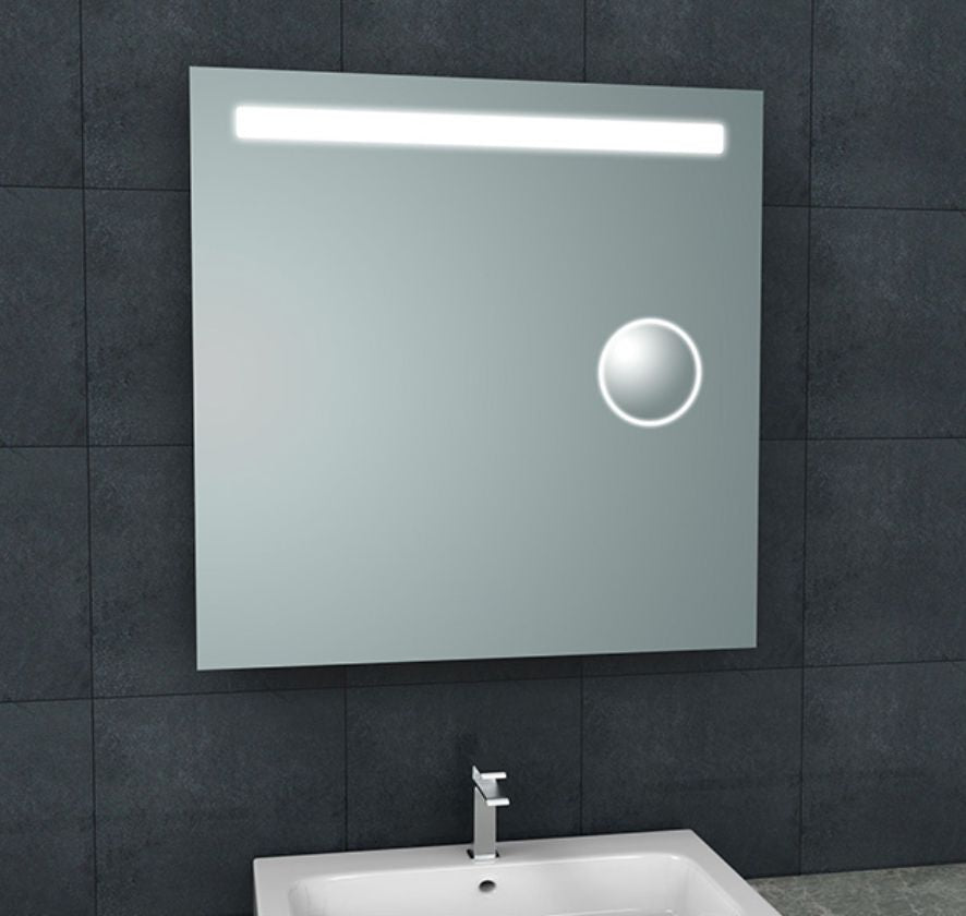 Tigris spiegel vierkant met LED en scheerspiegel 80 x 80 cm