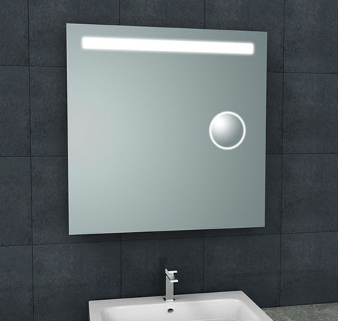 Tigris spiegel vierkant met LED en scheerspiegel 80 x 80 cm
