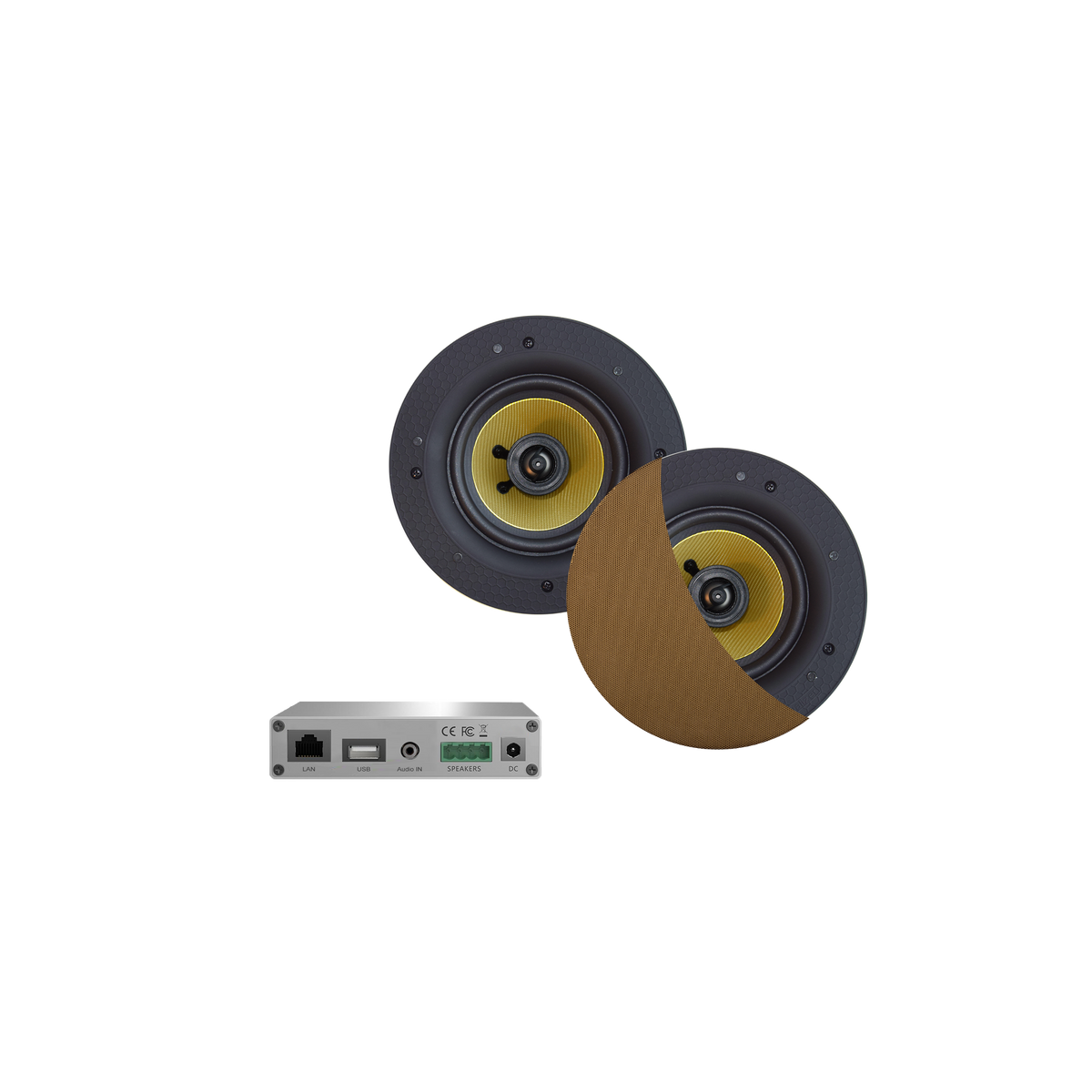 WIFI-AUDIOSYSTEEM (AIRPLAY + DLNA) 30 WATT, INCL RUMBA SPEAKERS BRUSHED GOLD (116 MM), 230V/12V, LAN /WLAN