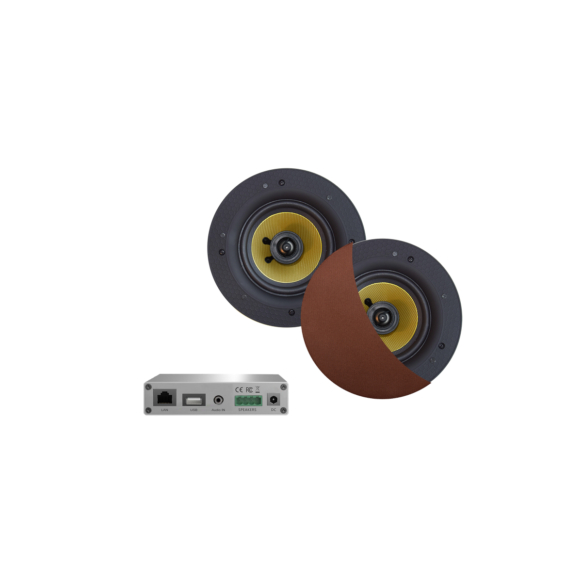 WIFI-AUDIOSYSTEEM (AIRPLAY + DLNA) 30 WATT, INCL RUMBA SPEAKERS BRUSHED COPPER (116 MM), 230V/12V, LAN /WLAN