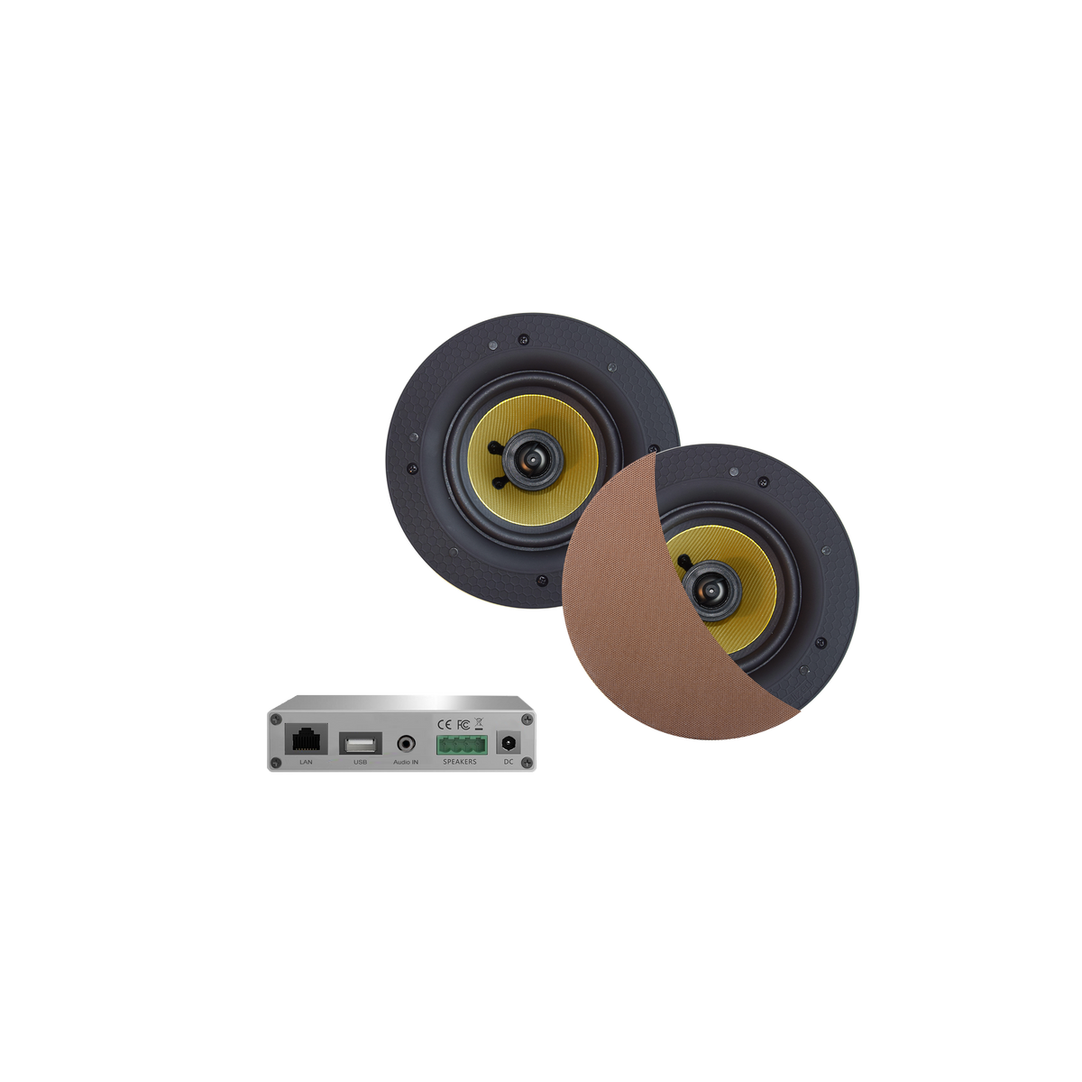 WIFI-AUDIOSYSTEEM (AIRPLAY + DLNA) 30 WATT, INCL RUMBA SPEAKERS BRUSHED RED GOLD (116 MM), 230V/12V, LAN /WLAN