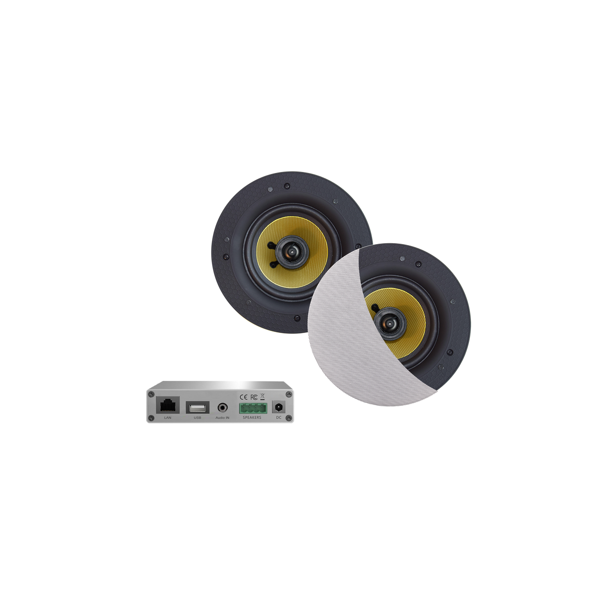 WIFI-AUDIOSYSTEEM (AIRPLAY + DLNA) 30 WATT, INCL RUMBA SPEAKERS WIT (116 MM). 230V/12V, LAN / WLAN 