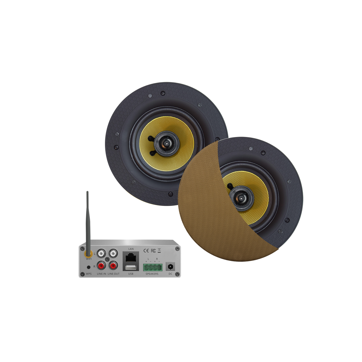 WIFI-AUDIOSYSTEEM (AIRPLAY + DLNA) 50 WATT, INCL SAMBA  SPEAKERS BRUSHED BRONZE (205 MM), 230V/12V, LAN /WLAN