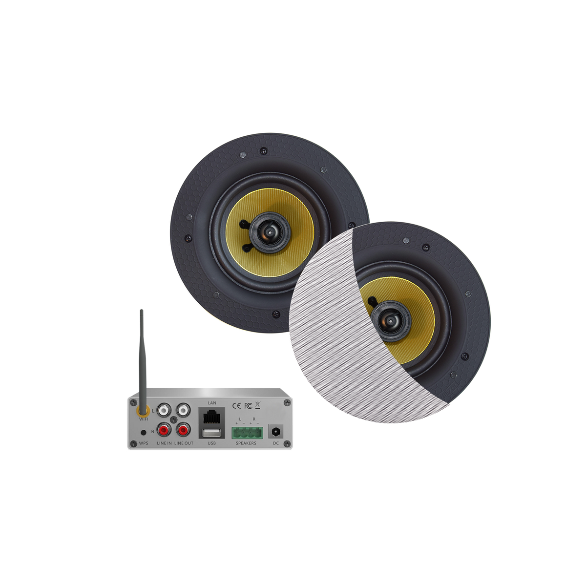 WIFI-AUDIOSYSTEEM (AIRPLAY + DLNA) 50 WATT, INCL SAMBA  SPEAKERS WIT (205 MM). 230V/12V, LAN / WLAN 