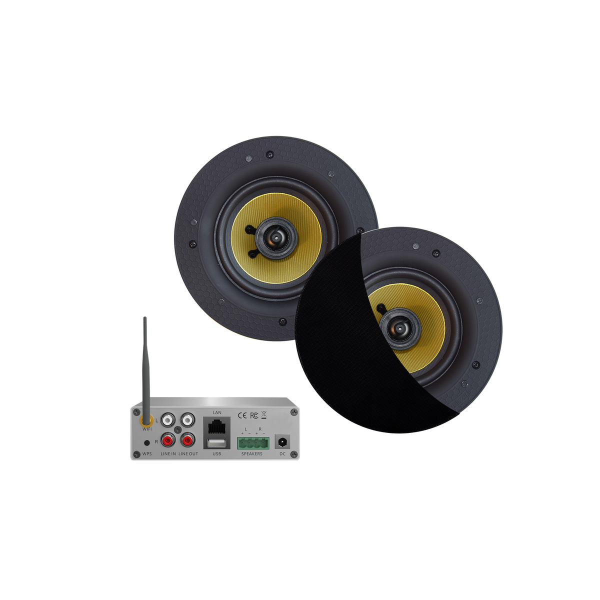 WIFI-AUDIOSYSTEEM (AIRPLAY + DLNA) 50 WATT, INCL SAMBA  SPEAKERS ZWART (205 MM). 230V/12V, LAN / WLAN 