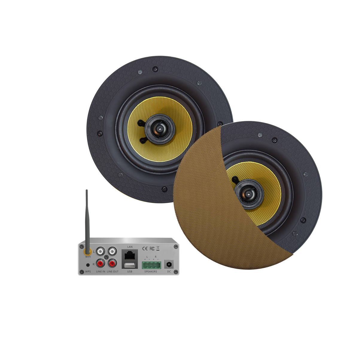 WIFI-AUDIOSYSTEEM (AIRPLAY + DLNA) 70 WATT, INCL ZUMBA  SPEAKERS BRUSHED BRONZE (230 MM), 230V/12V, LAN /WLAN