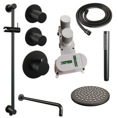 Brauer Carving thermostatische inbouw doucheset - hoofddouche 20cm - gebogen wandarm - staafhanddouche - Glijstang - Mat Zwart