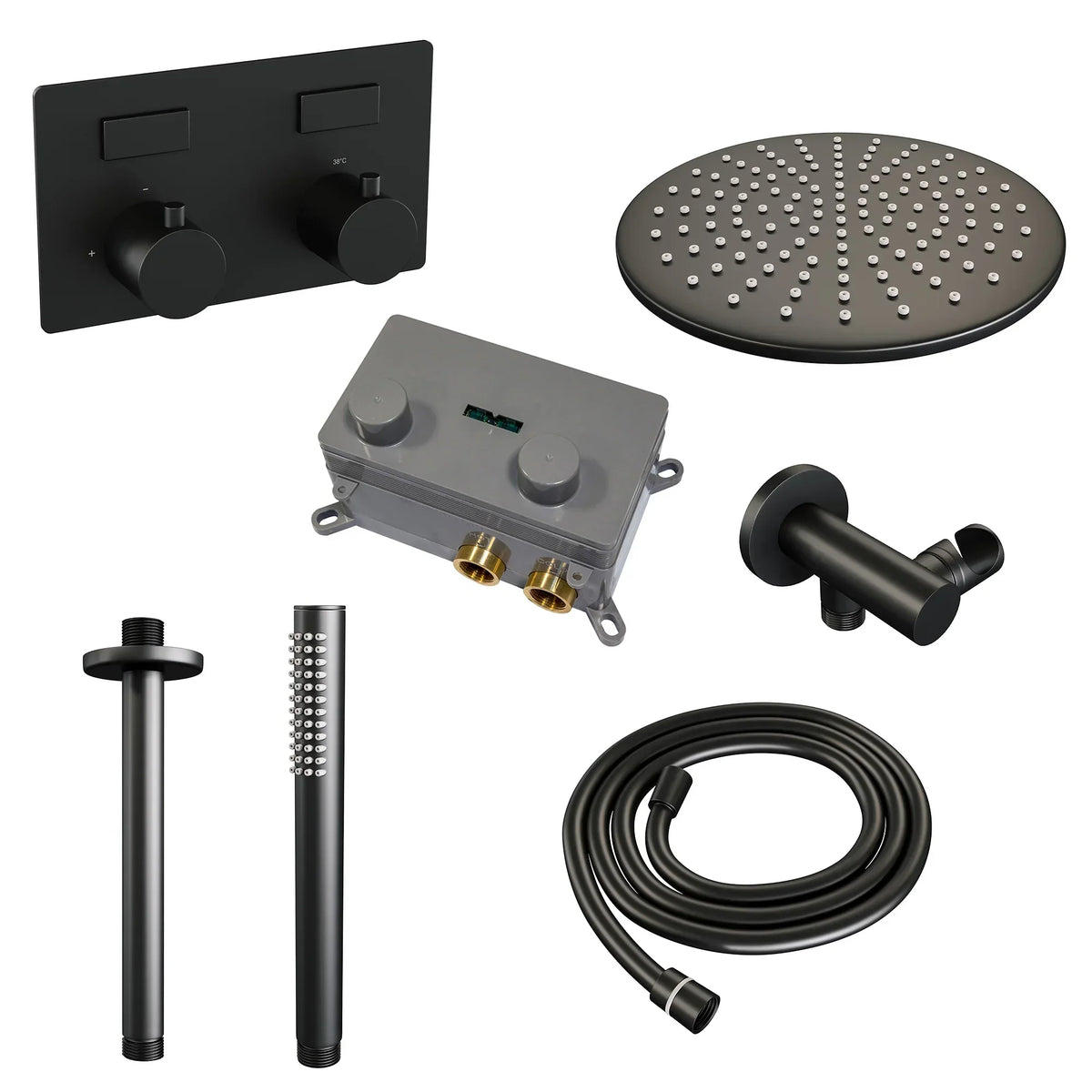 Brauer Edition inbouw doucheset - staafhanddouche - 30cm hoofdouche - plafondbuis - wandsteun - Mat Zwart