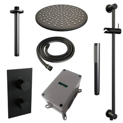 Brauer Edition inbouwset met 3-weg thermostaat - hoofddouche 20cm - plafondbuis 20cm - staafhanddouche - glijstang met aansluitbocht - Mat Zwart