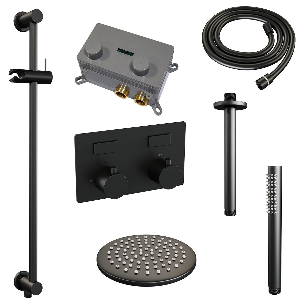Brauer Edition inbouw doucheset - staafhanddouche - 30cm hoofdouche - plafondbuis - glijstang - Mat Zwart
