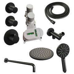 Brauer Edition thermostatische inbouw doucheset - hoofddouche 20cm - wandarm gebogen - ronde handdouche - Mat Zwart
